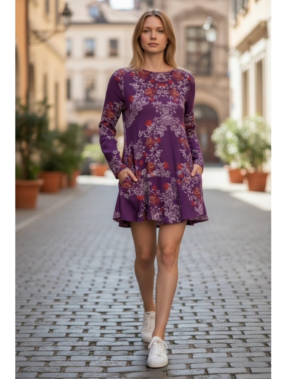 Free People medium mini dress floral peplum ruffled open back purple bohemian